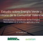 imagen de paneles solares de fondo con letras encima que dicen Estudio sobre Energía Verde y territorio en la Comunitat Valenciana
